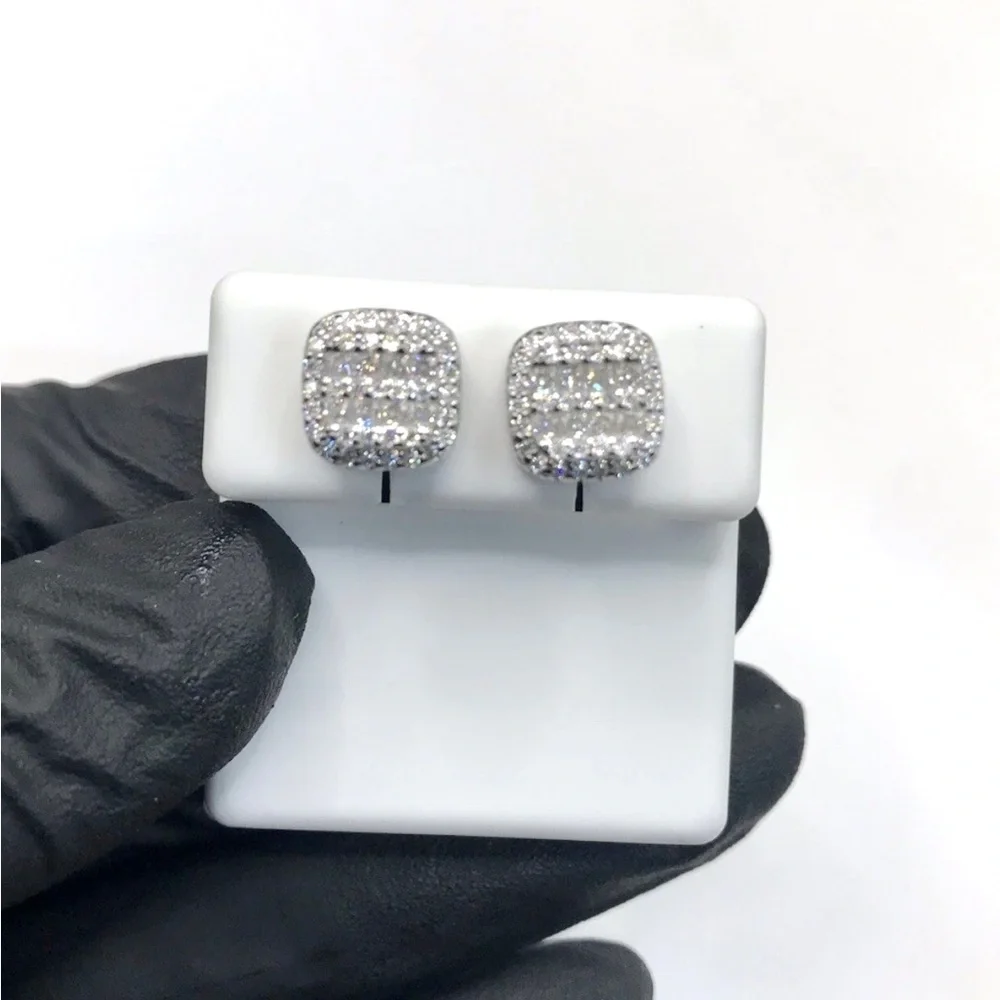 925 Sterling Silver 1.37CT MOISSANITE Pave Square Stud Earrings Screw Back